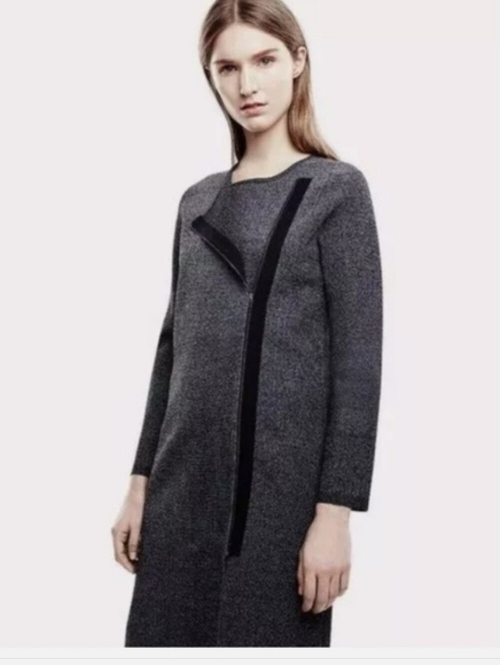 Theory Lioralee Women’s Gray Longline Knit Coat Jacket SMALL Assymetrical Zip Up